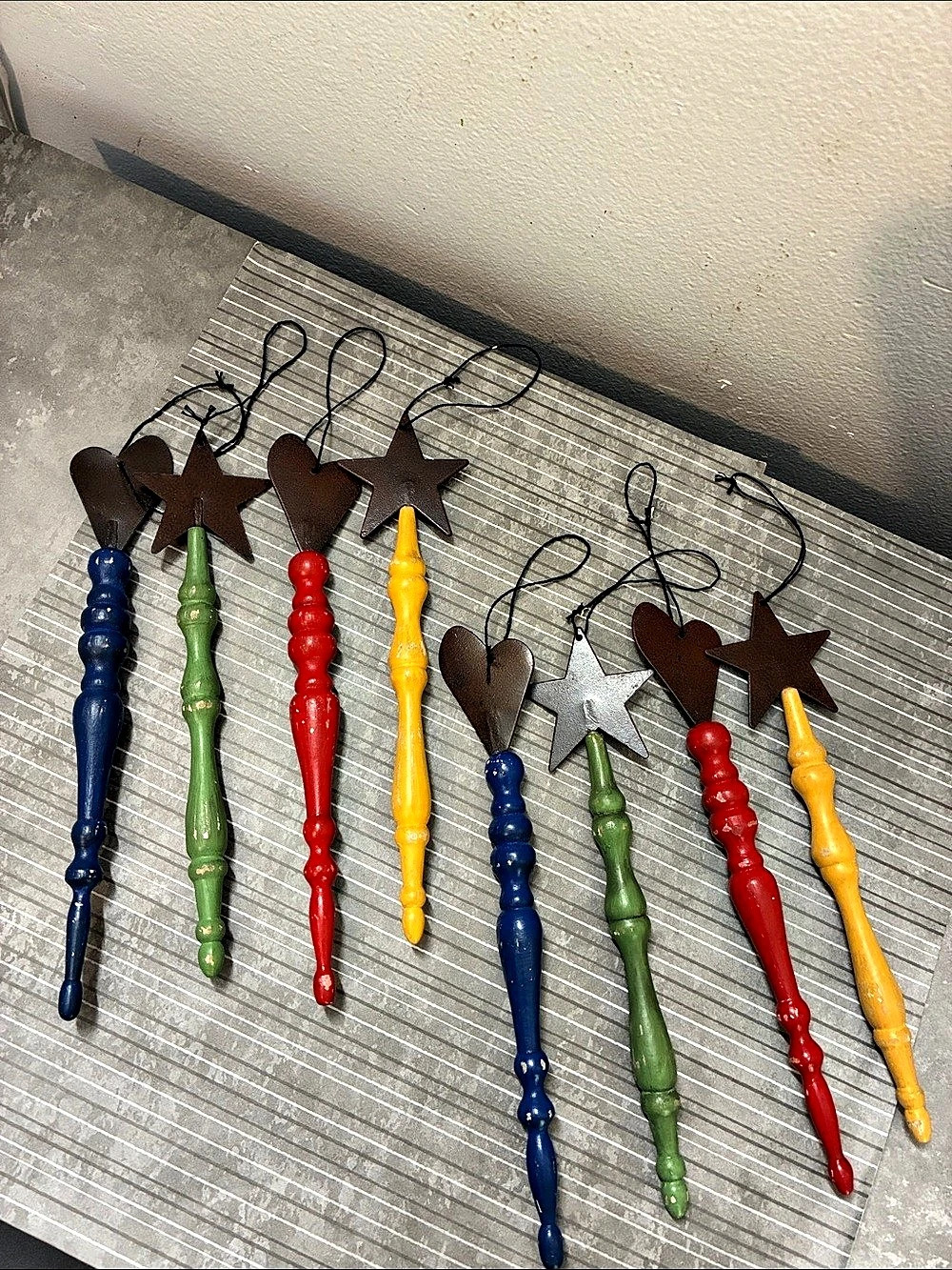 Wooden Star & Heart Ornaments 2  Sets of 4